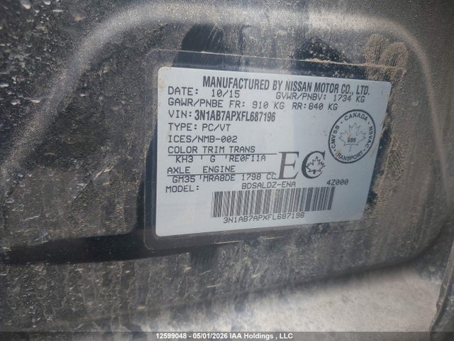 Aukcja sprzedaży 2015 Nissan Sentra S/sv/sr/sl, vin: 3N1AB7APXFL687196, numer aukcji: 12599048