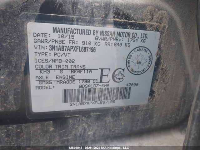 Aukcja sprzedaży 2015 Nissan Sentra S/sv/sr/sl, vin: 3N1AB7APXFL687196, numer aukcji: 12599048