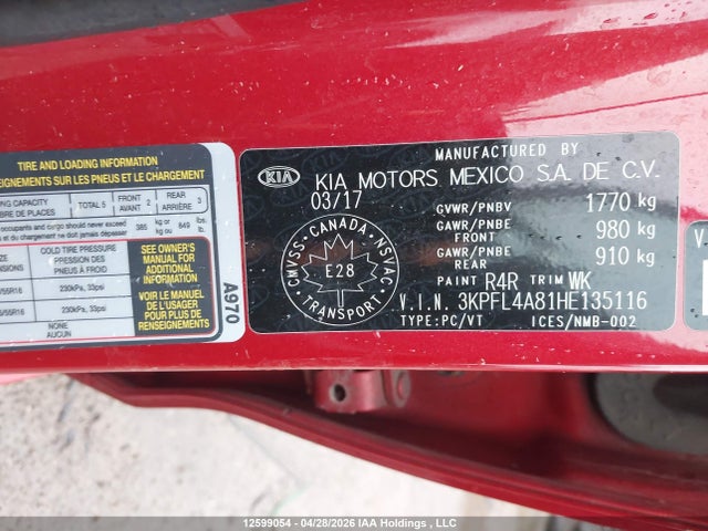 3KPFL4A81HE135116 KIA Forte