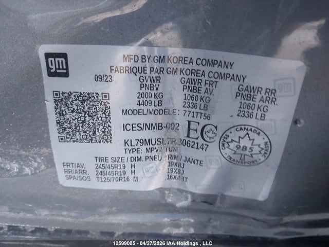 2024 Chevrolet Trailblazer მანქანა იყიდება აუქციონზე, vin: KL79MUSL7RB062147, აუქციონის ნომერი: 12599085