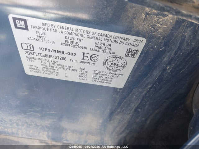 12599095 :رقم المزاد ، 2GKFLTE38H6157286 vin ، 2017 Gmc Terrain Sle مزاد بيع