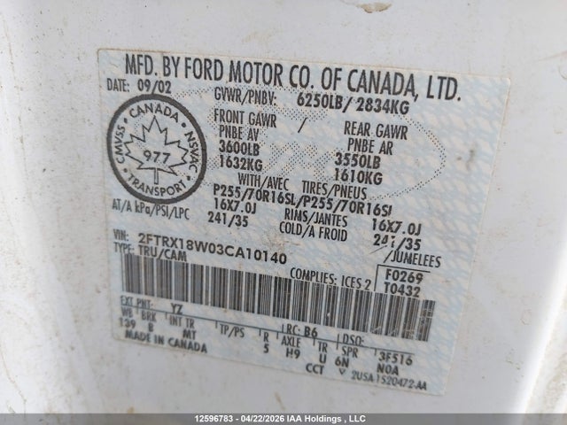 Продаж на аукціоні авто 2003 Ford F-150 Lariat/xl/xlt, vin: 2FTRX18W03CA10140, номер лоту: 12596783