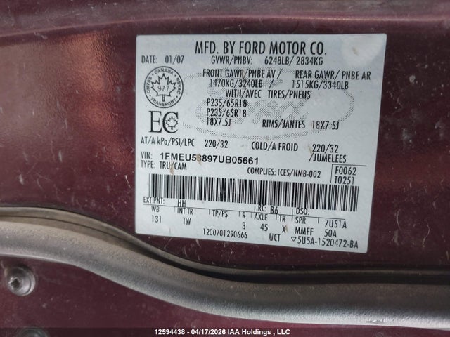 12594438 :رقم المزاد ، 1FMEU53897UB05661 vin ، 2007 Ford Explorer Sport Trac Limited مزاد بيع