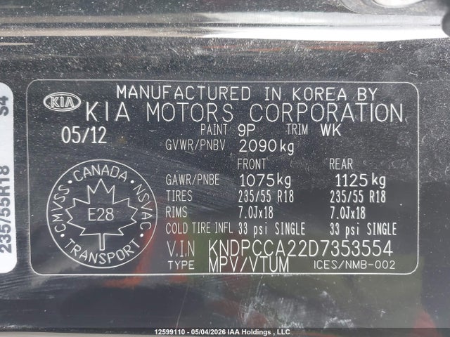 Aukcja sprzedaży 2013 Kia Sportage Ex/ex Luxury/ex W/nav, vin: KNDPCCA22D7353554, numer aukcji: 12599110