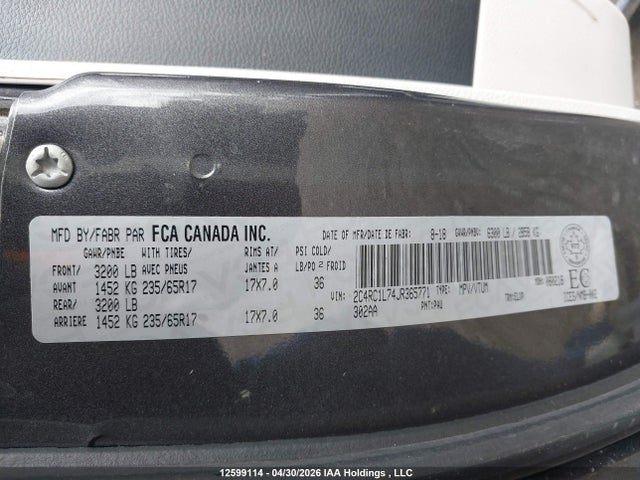 12599114 :رقم المزاد ، 2C4RC1L74JR365771 vin ، 2018 Chrysler Pacifica Hybrid Touring L مزاد بيع
