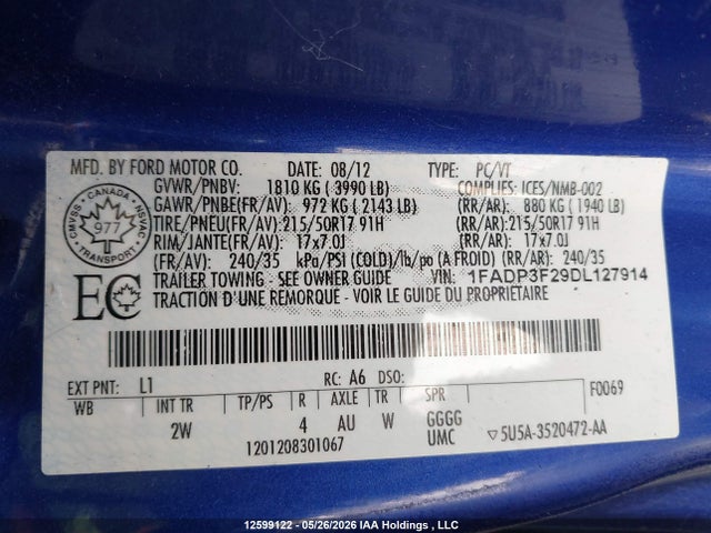 Aukcja sprzedaży 2013 Ford Focus Se, vin: 1FADP3F29DL127914, numer aukcji: 12599122