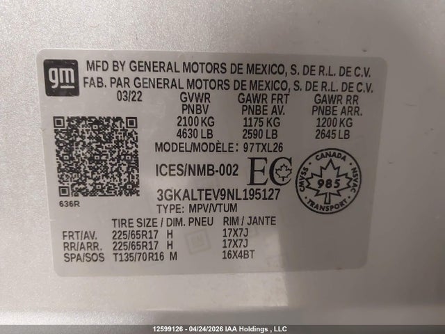 3GKALTEV9NL195127 GMC Terrain Sle
