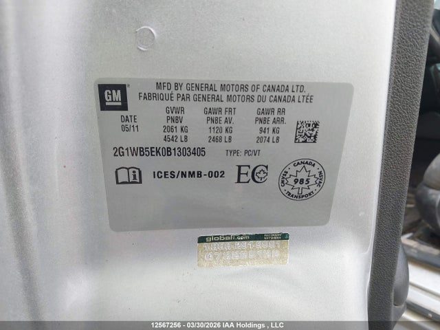 Aukcja sprzedaży 2011 Chevrolet Impala Lt, vin: 2G1WB5EK0B1303405, numer aukcji: 12567256