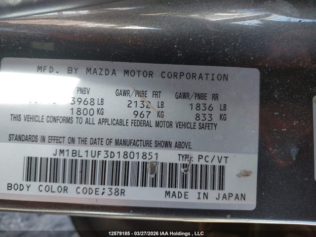 Продаж на аукціоні авто 2013 Mazda Mazda3 Gx, vin: JM1BL1UF3D1801851, номер лоту: 12579185