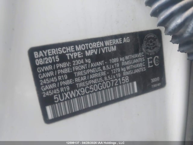 Продажа на аукционе авто 2016 Bmw X3 Xdrive28i, vin: 5UXWX9C50G0D72158, номер лота: 12599137