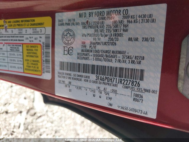 3FA6P0H71JR227826 Ford FUSION SE