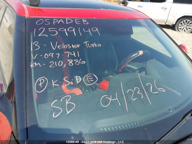 2013 Hyundai Veloster Turbo მანქანა იყიდება აუქციონზე, vin: KMHTC6AE3DU097741, აუქციონის ნომერი: 12599149