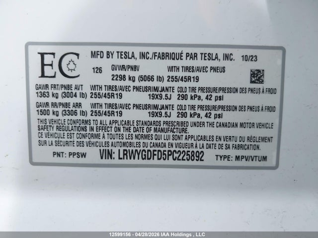 Tesla Model Y Rwd 2023 LRWYGDFD5PC225892 Image 19