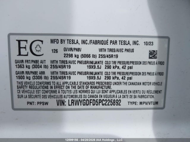 Tesla Model Y Rwd 2023 LRWYGDFD5PC225892 Image 23