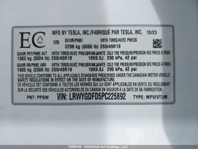 Tesla Model Y Rwd 2023 LRWYGDFD5PC225892 Image 9