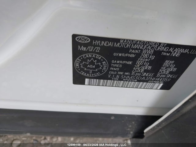 2022 Hyundai Santa Fe Sel მანქანა იყიდება აუქციონზე, vin: 5NMS3DAJ7NH441159, აუქციონის ნომერი: 12599159