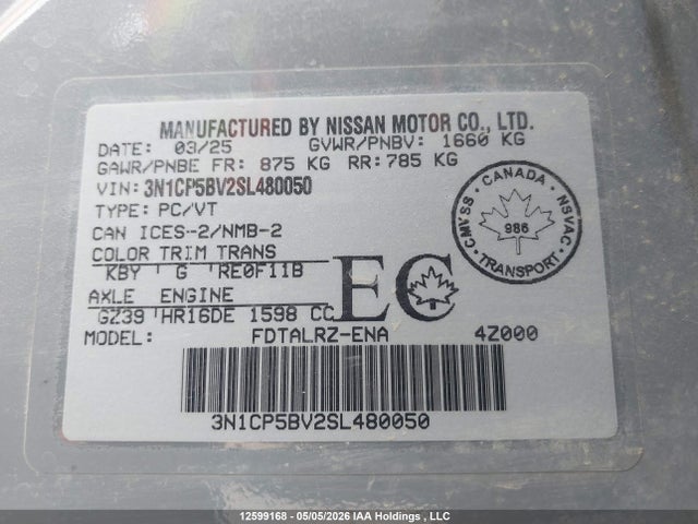 Продаж на аукціоні авто 2025 Nissan Kicks Play S, vin: 3N1CP5BV2SL480050, номер лоту: 12599168