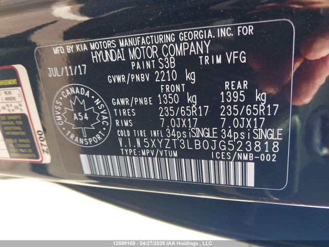 5XYZT3LB0JG523818 Hyundai SANTA FE SPORT