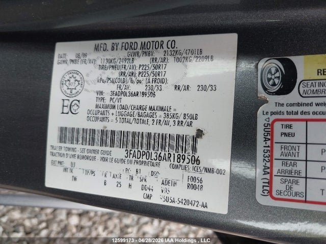 Продажа на аукционе авто 2010 Ford Fusion Hybrid Hybrid, vin: 3FADP0L36AR189506, номер лота: 12599173