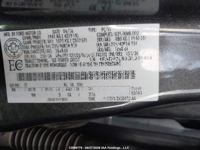 Продажа на аукционе авто 2016 Ford Focus St St, vin: 1FADP3L93GL316404, номер лота: 12599179