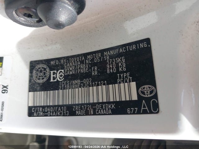 2T1BURHE2JC117121 Toyota COROLLA CE