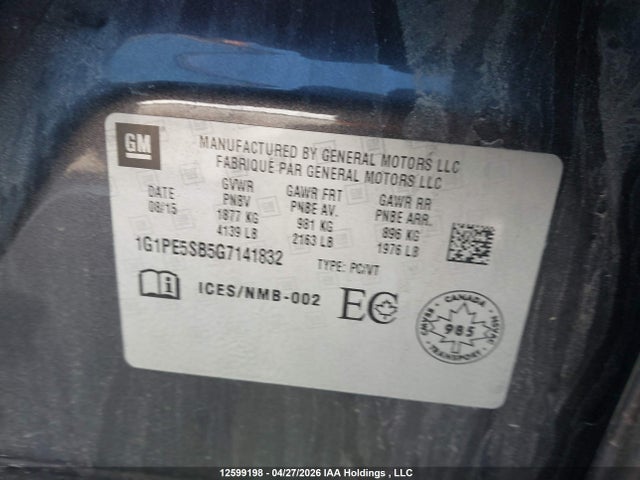 Продажа на аукционе авто 2016 Chevrolet Cruze Limited Lt, vin: 1G1PE5SB5G7141832, номер лота: 12599198