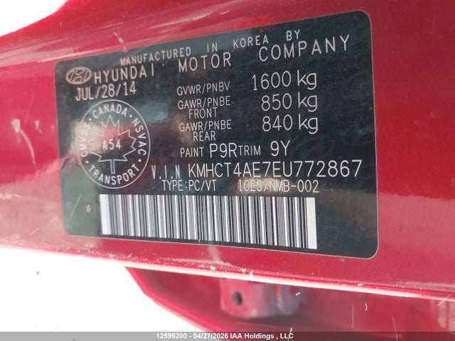 KMHCT4AE7EU772867 Hyundai ACCENT GL