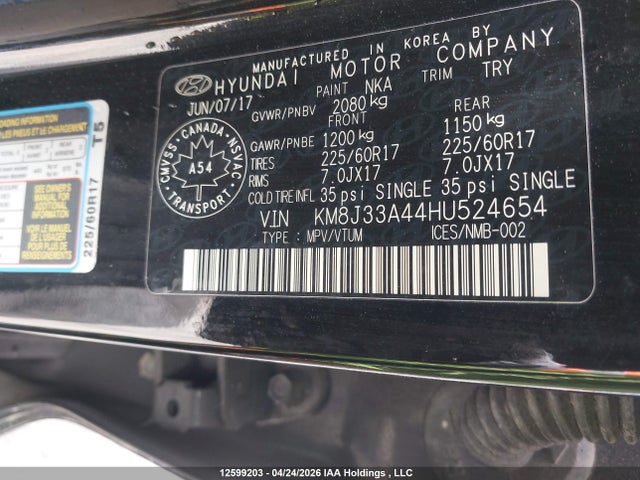 KM8J33A44HU524654 Hyundai TUCSON SE