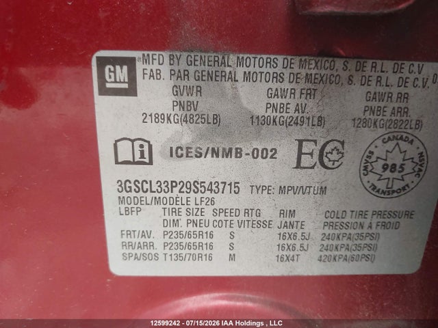 2009 Saturn Vue Xe მანქანა იყიდება აუქციონზე, vin: 3GSCL33P29S543715, აუქციონის ნომერი: 12599242