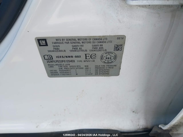 2015 Chevrolet Equinox 1lt მანქანა იყიდება აუქციონზე, vin: 2GNFLFE33F6129459, აუქციონის ნომერი: 12599243