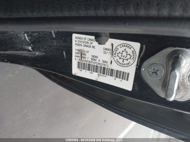 Aukcja sprzedaży 2012 Honda Civic Lx, vin: 2HGFB2F47CH037915, numer aukcji: 12583804