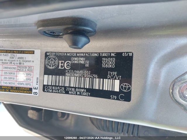 Продаж на аукціоні авто 2018 Toyota C-hr Xle/xle Premium, vin: NMTKHMBX2JR064296, номер лоту: 12599260