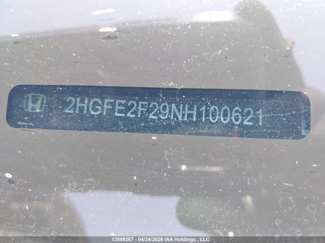 Продаж на аукціоні авто 2022 Honda Civic Lx, vin: 2HGFE2F29NH100621, номер лоту: 12599267