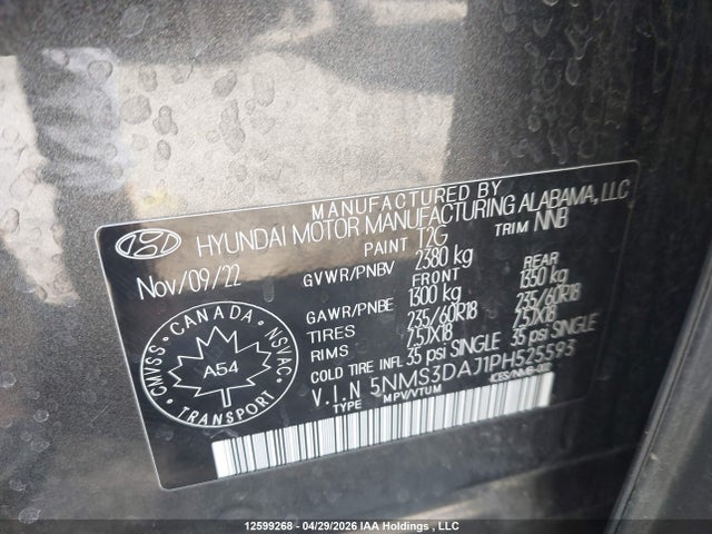 2023 Hyundai Santa Fe Sel Premium მანქანა იყიდება აუქციონზე, vin: 5NMS3DAJ1PH525593, აუქციონის ნომერი: 12599268
