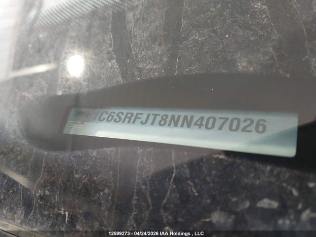 2022 Ram 1500 Laramie მანქანა იყიდება აუქციონზე, vin: 1C6SRFJT8NN407026, აუქციონის ნომერი: 12599273