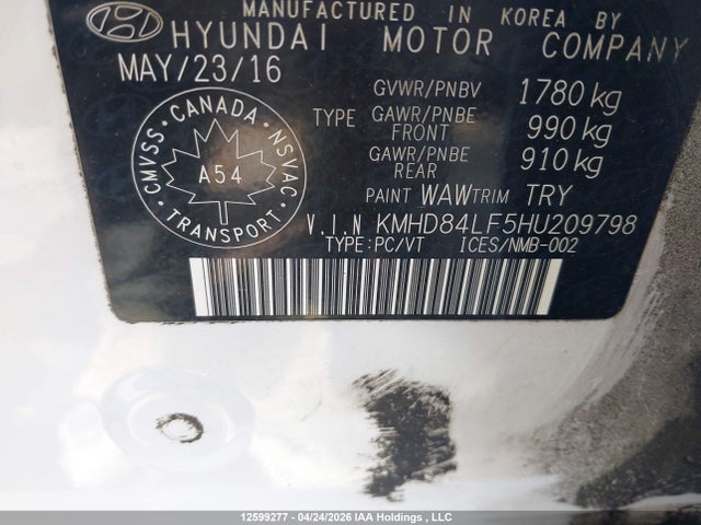 KMHD84LF5HU209798 Hyundai ELANTRA GL