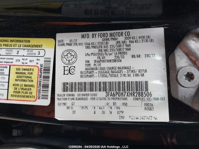 3FA6P0H7XHR288506 Ford FUSION SE