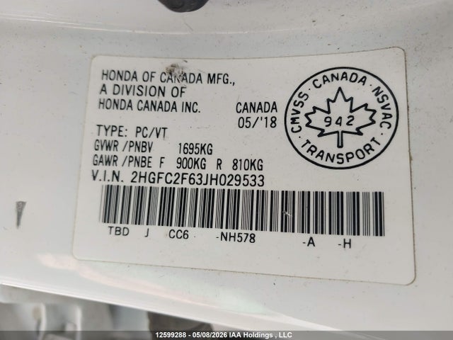 Aukcja sprzedaży 2018 Honda Civic, vin: 2HGFC2F63JH029533, numer aukcji: 12599288
