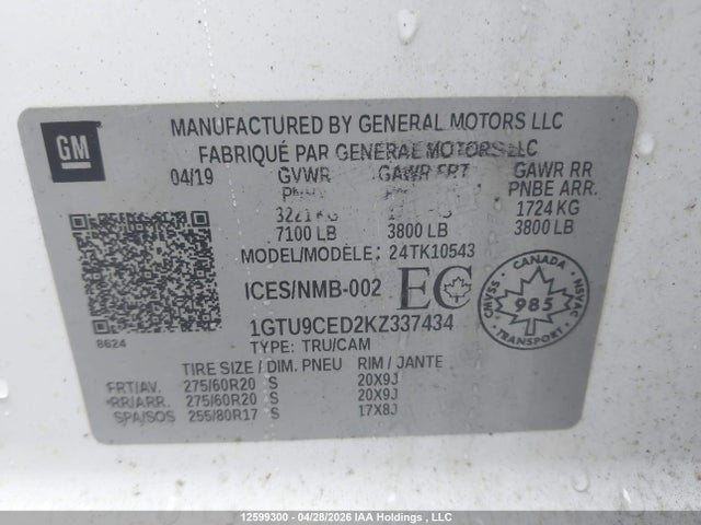 1GTU9CED2KZ337434 GMC Sierra K1500 Elevation