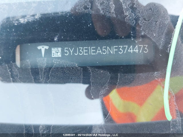 12599301 :رقم المزاد ، 5YJ3E1EA5NF374473 vin ، 2022 Tesla Model 3 مزاد بيع