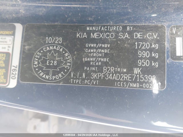 Aukcja sprzedaży 2024 Kia Forte Ex/ex+/ex Premium, vin: 3KPF34AD2RE715392, numer aukcji: 12599304