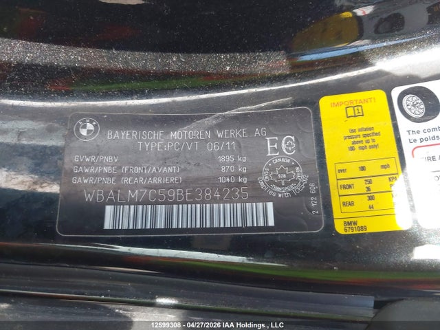 Продаж на аукціоні авто 2011 Bmw Z4 Sdrive35i, vin: WBALM7C59BE384235, номер лоту: 12599308