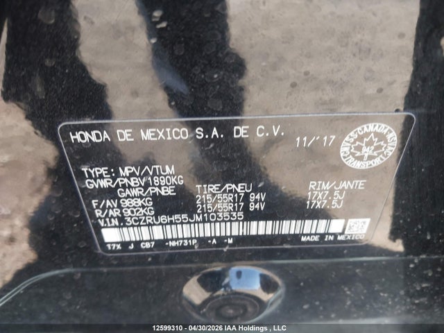 3CZRU6H55JM103535 Honda HR-V EX
