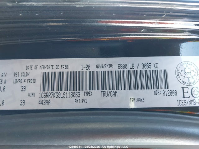 1C6RR7KG9LS118063 RAM 1500 Classic Tradesman/express