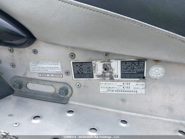 12599314 :رقم المزاد ، JYE8FH0044A004529 vin ، 2004 Yamaha  مزاد بيع