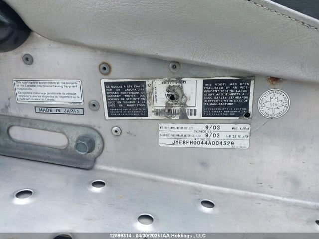 12599314 :رقم المزاد ، JYE8FH0044A004529 vin ، 2004 Yamaha  مزاد بيع