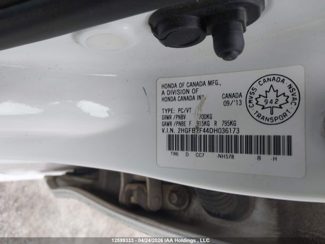 Продажа на аукционе авто 2013 Honda Civic Lx, vin: 2HGFB2F44DH036173, номер лота: 12599333