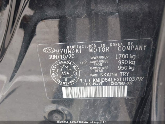 KMHD84LFXLU103792 Hyundai Elantra