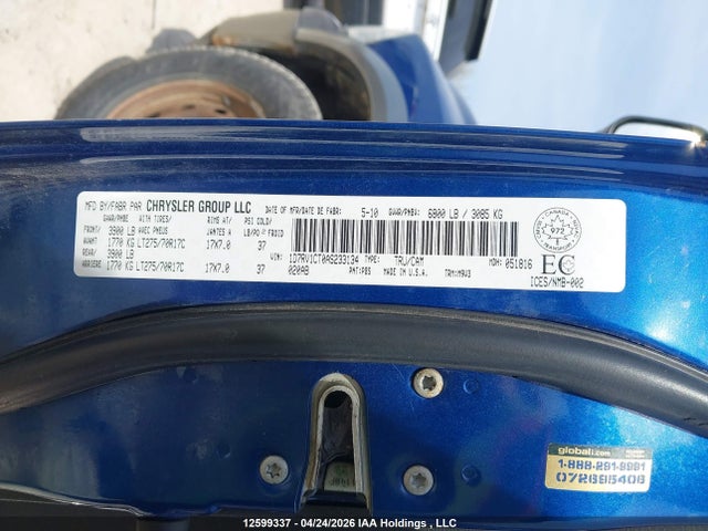 12599337 :رقم المزاد ، 1D7RV1CT0AS233134 vin ، 2010 Dodge Ram 1500 Slt/sport/trx مزاد بيع