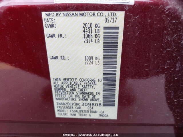 1N4BZ0CP3HC309808 Nissan Leaf S/sv/sl